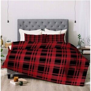 NEW Deny‎ Designs Little arrow Red Plaid 3pc Comforter and Pillow Sham Set King